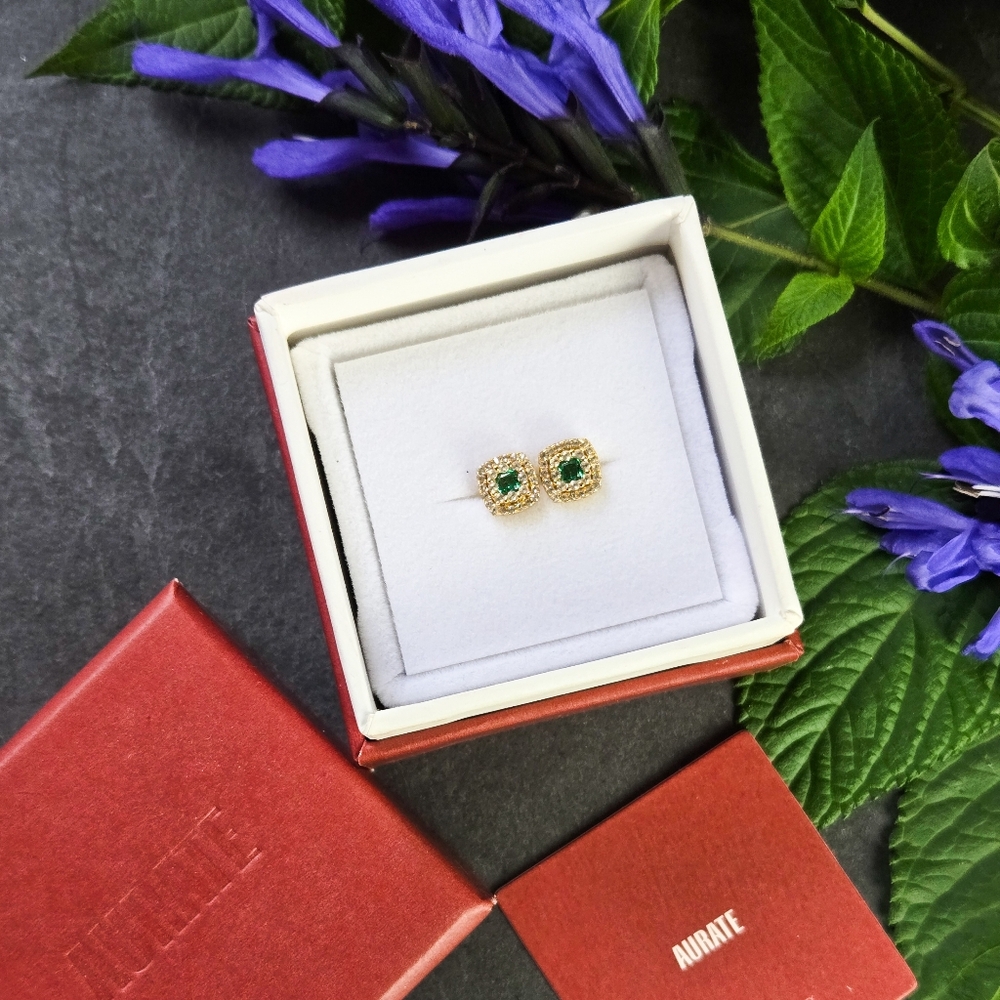 NIB Aurate Gold Vermeil Sterling Silver Green Stone Studs - Picture 2 of 6